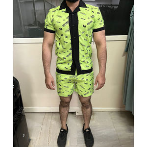Fabricante de prendas de vestir exteriores de poliéster de manga corta para hombre Casual cordón conjunto camisas y pantalones cortos Streetwear ropa de Hombre Trajes - Product Image 2