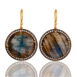 Boucles d'oreilles rondes en argent Sterling 925 avec pierres précieuses Labradorite, nouvel arrivage - Product Image 1