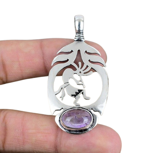 Pendentif en améthyste pour femmes Bijoux en argent de style bohème Bijoux en argent sterling 925 Pendentif fait main tendance Cadeau pour elle - Product Image 1