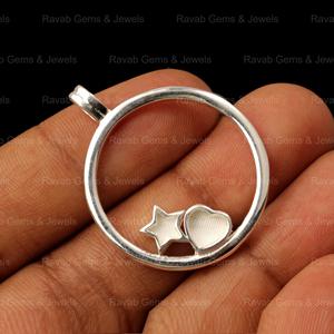 Vente véritable 925 argent rond cercle disque avec étoile coeur breloque Semi montage CZ pendentif Base pour souvenir lait maternel bijoux - Product Image 3