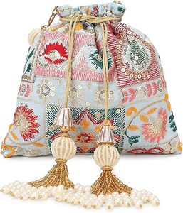 Latest Printed Silk Bridal <b>Potli</b> <b>Bag</b> Pearls Handle Custom Logo Diamond Flower Embroidery Mega Impex High Quality Custom <b>Bag</b> - Product Image 5