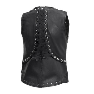 Chaleco de mujer de alta calidad motocicleta moda cuero genuino chaleco al por mayor cuero hecho a medida cuero de vaca - Product Image 5