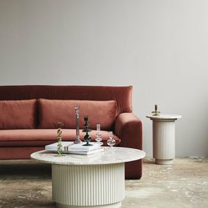 Ensemble de table basse ronde personnalisée Base en métal de luxe Plateau en dalle de roche Mobilier pour salon, hôtel, appartement Table à thé Table d'appoint - Product Image 2