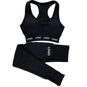 Ropa deportiva de yoga sólida para mujer con logotipo personalizado, conjunto de pantalones acampanados de cintura alta de 2 piezas para gimnasio y fitness - Product Image 1