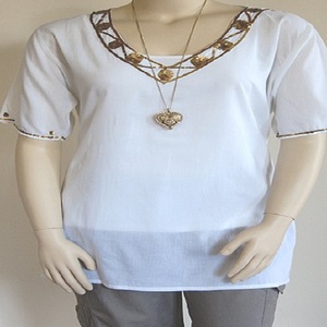 เสื้อลูกไม้ผ้าฝ้ายสีฟ้าลำลองสำหรับผู้หญิงขนาดใหญ่พิเศษคอวีแขนสั้นพิมพ์ลายชายหาดเสื้อตัวสั้นเอวสูงธรรมชาติ - Product Image 5