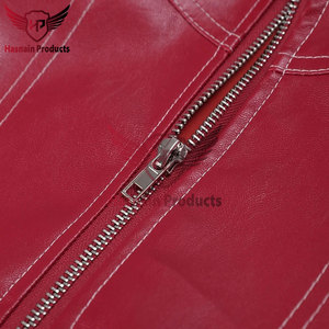 Chaqueta bomber de cuero genuino para hombre, roja, clásica, con cremallera, chaqueta de cuero informal con dobladillo acanalado, ropa de abrigo para invierno - Product Image 6