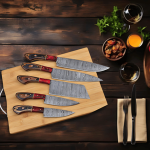 Ensemble de couteaux de chef en acier Damas faits à la main 5 pièces rasoir tranchant à haute teneur en carbone forgé avec rouleau de cuir en gros personnalisable - Product Image 4