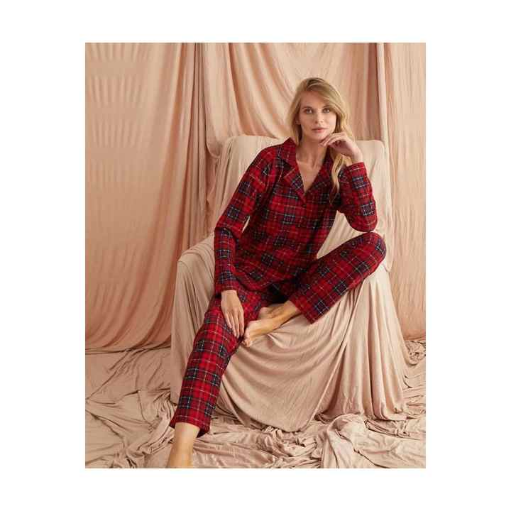 Plaid Buttoned Front Suede Pajama Set