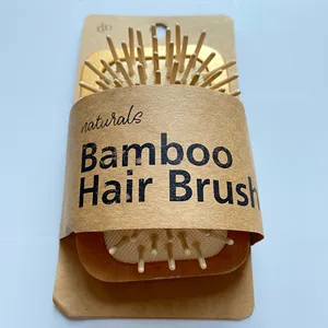 High-Quality Small Square Shape Wood Handle Bristle Bamboo Head Skin Massager Natural Bamboo Massage Comb Wood Hair Brush