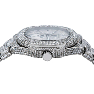 VVS Moissanite Full Pave Iced Quartz <b>Watch</b> with Glass Dial - Product Image 3