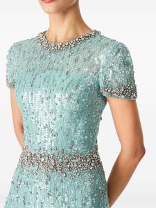 Antiestático Ecológico Línea A Hasta el suelo Tela de tul Vestido con cuentas Cinturón Adorno O-cuello Mangas cortas Noche - Product Image 3