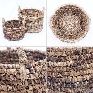 Ensemble de paniers de rangement en écorce de bananier naturelle, pot cylindrique avec anse en anneau épais enroulé, pot de fleurs, décoration artistique pure pour la maison, artisanat - Product Image 2