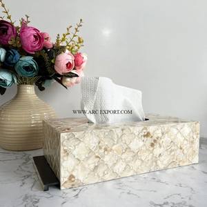 Boîte de rangement de mouchoirs en bois et en nacre pour décoration de table de qualité supérieure - Product Image 1