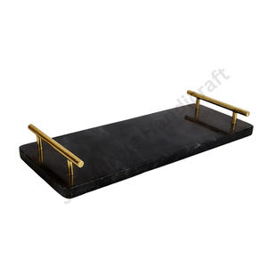 Plateau en marbre rectangulaire de qualité supérieure avec poignées en or élégant et fonctionnel pour toute occasion à vendre - Product Image 1