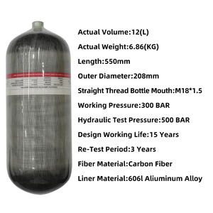 Bouteille de plongée en fibre de carbone 12L 300Bar PCP SCBA, réservoir d'air composite - Product Image 2