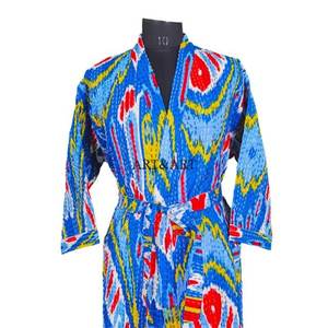 Indian handmade cotton kantha kimono <b>woman</b> and man stylish beach wear bath robe bikini cover <b>up</b> patch work kimono gift for her - Product Image 3