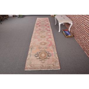 Turkish Vintage <b>Runner</b> <b>Rug</b> 2.5x12.5 ft, Beige Wool <b>Rug</b> - Product Image 1