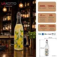Bouteille en verre LAKOTTO grande capacité 1000 ml avec bouchon à bascule pour service de petit-déjeuner en hôtel, marque personnalisée, exportateur direct d'usine