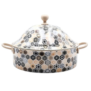 Juego de tres pegatinas de olla caliente de Metal de doble pared, cazuela hecha a mano acabada, superventas, calentador de alimentos de Metal de lujo para mesa - Product Image 3