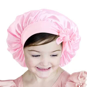 Nieuwe Aankomst Dagelijkse Slaapmuts Dragen Schattige Kinderen Dragen Satijnen Elastische Mutsen Slaap Haar Muts Met Stropdas Voor Klein Meisje - Product Image 1