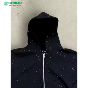 Sweat-shirts à capuche unisexes personnalisés pas chers avec fermeture éclair et strass pour hoodie zippé épais de longueur standard 100% coton - Product Image 4