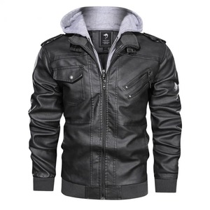 Vestes en cuir véritable de haute qualité pour hommes veste chaude matelassée de moto décontractée épaissie veste à capuche détachable grande taille - Product Image 3