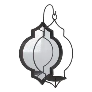 Bougeoir suspendu en métal de décoration murale de lanterne enduite noire pour le bougeoir fixé au mur de salon pour la décoration à la maison - Product Image 5