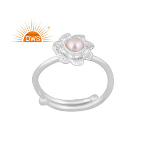 Vente chaude 925 Fine Sterling Silver Natural Pearl Set Floral Design Bague Réglable Fabricant de bijoux - Product Image 1
