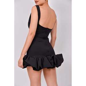 Robe Mini Élégante Sans Bretelles avec Ourlet à Volants en Tissu Crêpe Noir pour Femmes, Tenue de Soirée d'Été, Style Casual, ODM Personnalisable - Product Image 5