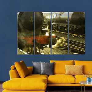 Tableau imprimé sur toile : Train à vapeur minimaliste sur voie ferrée, 4P : encadré - Product Image 1