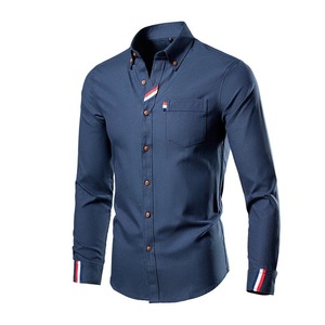 Camisas informales de verano de manga larga de algodón puro para hombre, cómodas camisas de algodón de color sólido a cuadros con botones de ajuste estándar - Product Image 5