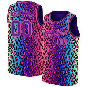SIBRIN Maillots de basket-ball imprimé par sublimation léopard de qualité supérieure avec logo personnalisé Maillot en maille de polyester à col côtelé fabriqué en usine - Product Image 1