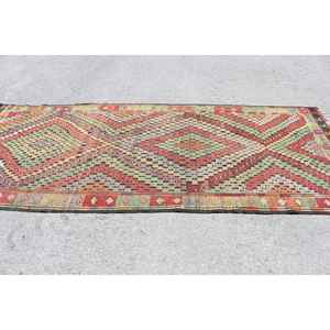 Tapis turc vintage 4,7x11,3 pieds, grand tapis, tapis Kilim camouflage rouge - Product Image 3
