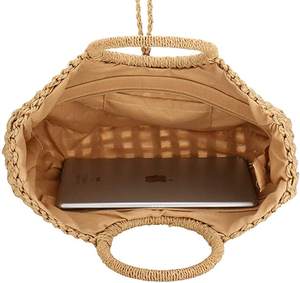 Sac fourre-tout en paille pour femmes grande capacité Shopping fourre-tout bohème sac à bandoulière voyage sac de plage avec doublure OEM - Product Image 4