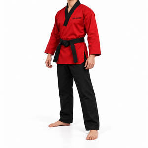 Conjunto de Uniforme de Taekwondo ZEE GOOD para Hombre, Cinturón Negro, Top Rojo, Pantalones Negros, Dobok de Artes Marciales - Product Image 4