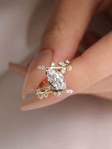 Marquise Cut 12x6 Moissanite Anillo de compromiso Diseño de hoja Oro Plata Unique Womens Wedding Fine Jewelry OEM - Product Image 3
