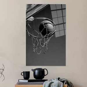 Toile imprimée : Affiche murale avec panier de basket – Décoration élégante pour salle de sport, ART EN VERRE TREMPÉ - Product Image 1