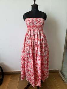 Vestido largo rosa con estampado de algodón 100% para mujer, estilo informal sin cuello hecho a mano con flores rosas bordadas para la temporada de primavera - Product Image 4