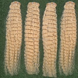 Blonde Curly Hair Bundles 100% Human Hair Extensions Virgin Remy Indonesian Double Weft Machine Shed-Resistant <b>Tangle</b>-Free - Product Image 3