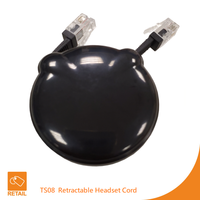 Cordon téléphonique rétractable TS08 de 2,4 m noir certifié RoHS pour téléphone fixe avec communication filaire