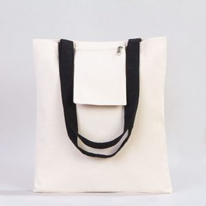 กระเป๋าโท้ททรงกระเป๋าถือ ขนาด 14 x 16 (35x40 ซม.) ทำจากผ้าฝ้ายธรรมชาติ สีธรรมชาติ พร้อมหูหิ้วสีดำ น้ำหนัก 10 ออนซ์ ปิดแบบเปิด ดีไซน์โดดเด่น - Product Image 6