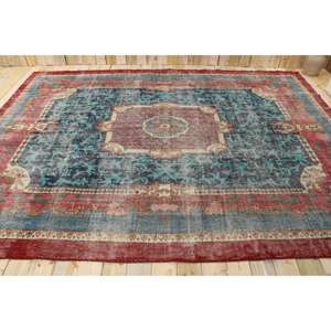 Alfombra Vintage, Alfombra Turca de 9x11.9 pies, Alfombra de Lana Azul Ombré - Product Image 2