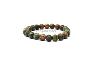 Bracelet en perles faites à la main de style Feng Shui Unakite Agate pierres précieuses perles extensibles pour hommes femmes cristal de guérison sculpté Style d'amour - Product Image 1
