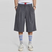 Pantalones Cortos Bermuda Personalizados para Hombre, de Verano, Estilo Urbano, Lisos, de Corte Holgado, con Dobladillo Abierto y Pliegues Dobles, Pierna Ancha, Largura hasta la Rodilla, Estilo Baggy