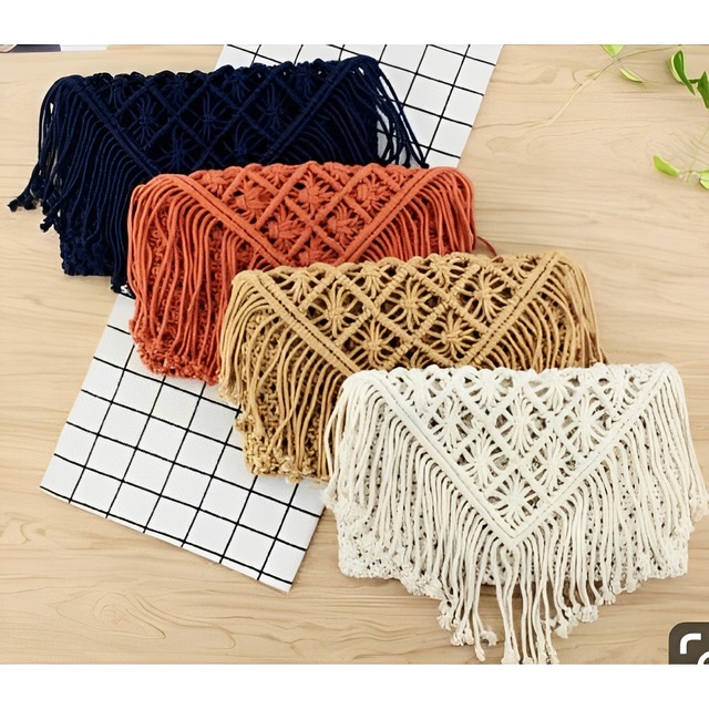 Beautiful Boho Style Macrame Tote Bag Embroidery Zipper Closure 100% Cotton Eco-Friendly Customized Colors 3L+ Women's Rectangle