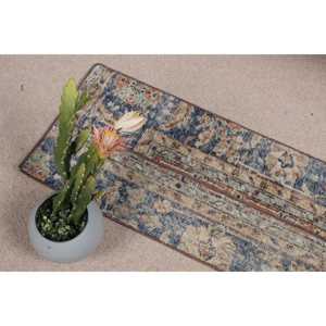 Alfombra Turca Vintage de Lana Ecológica de 1.5x3.4 pies, Diseño de Parches Azul y Marrón con Base de Látex - Product Image 5