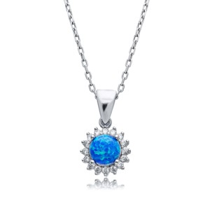 Round Cut Blue <b>Opal</b> Stone CZ Design Wholesale Turkish Handmade 925 Sterling Silver Jewelry Charm <b>Necklace</b> for Women - Product Image 3