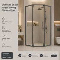Cabine de douche d'angle ANSI Z97.1 avec cadre en acier inoxydable SS304, portes coulissantes simples en verre en forme de losange, moderne et personnalisée pour hôtel
