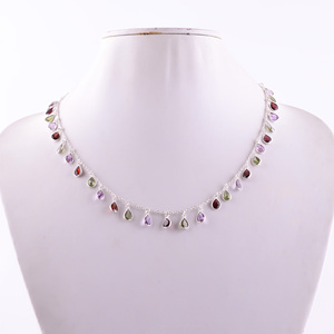 Vente en gros de collier en argent sterling 925 fait à la main au design classique pour femmes Chaînes fines de luxe avec pierres précieuses mélangées - Product Image 1