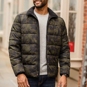 Customized Hooded Front Lightweight Blue Men's High Quality Windproof Winter Puffer <b>Jacket</b> with Stand Collar Canvas Fabric - Product Image 3